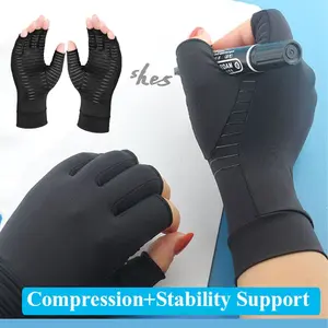Half-Finger Touch Screen Copper Compression Gloves, Warm Typography, Outdoor Sports, Non-Slip Grip, Unisex Design, Ideal for Daily Use
