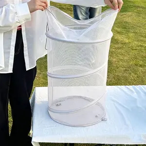 1Pc foldable cylindrical mesh storage basket, laundry basket, toy storage, miscellaneous sorting bag, dirty clothes basket, lightweight and large capacity multifunctional, drawstring pocket, essential for beach travel, home use, and storage of good items