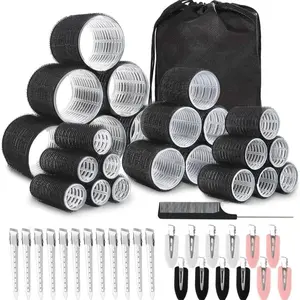 Jumbo Large Medium Small Hair Rollers Set, Hair Curling Tool, 12 Stainless Steel Clips & Storage Bag, Perfect for Long & Thick Hair Styling Essentials