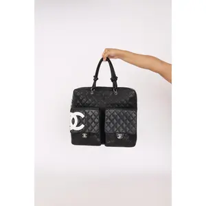 Pre-owned CHANEL Designer Handbag/Wallet Rare Large Cambon Multipocket Reporter Briefcase Black Lambskin 2005 SHW Drop 31