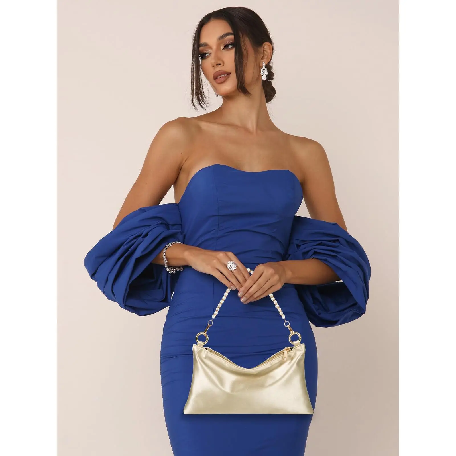 Women's Satin Evening Bag Clutch Purse Handbag For Women Wedding Shoulder  With 2 Chains Formal Cocktail Party - TikTok Shop