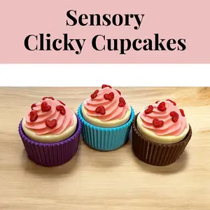 Set of 3: Mini Customizable Color Cupcake Fidget Clickers - 3D Printed Stress Relief Toys