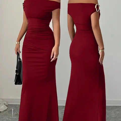New Arrival Off-Shoulder Sleeveless Polyester Dress, Sexy Elegant Chic Long Gown Formal Evening Party Wear Elegant Party Apparel for Women, All Seasons Fashion