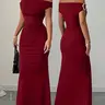 New Arrival Off-Shoulder Sleeveless Polyester Dress, Sexy Elegant Chic Long Gown Formal Evening Party Wear Elegant Party Apparel for Women, All Seasons Fashion