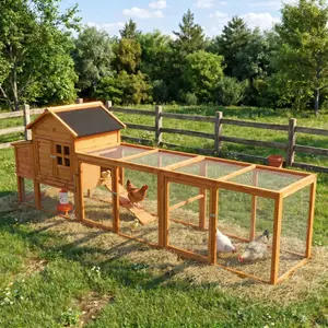 Large Chicken Coop with Run and Nest Box and Removable Tray, Hen House for 4-6 Chickens, Outdoor Weatherproof Small Animal Cages