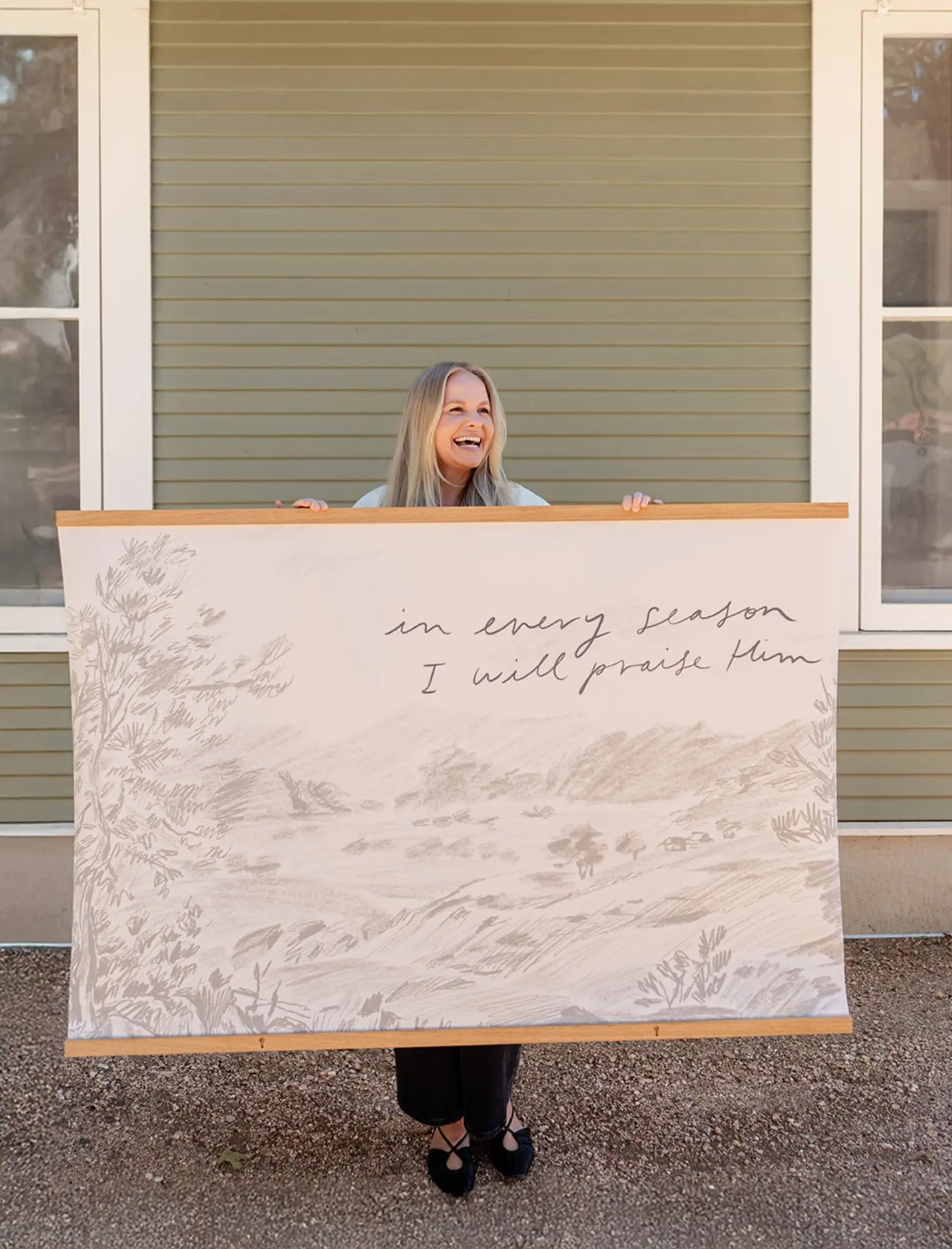 Large Canvas with Banner Wood: In Every Season I will Praise Him