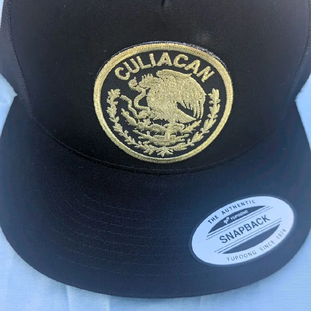 YUPOONG Culiacan Mexico Snapback Mesh Hat with Gold Embroidered Emblem Authentic Snapback Design Since 1914 hats men