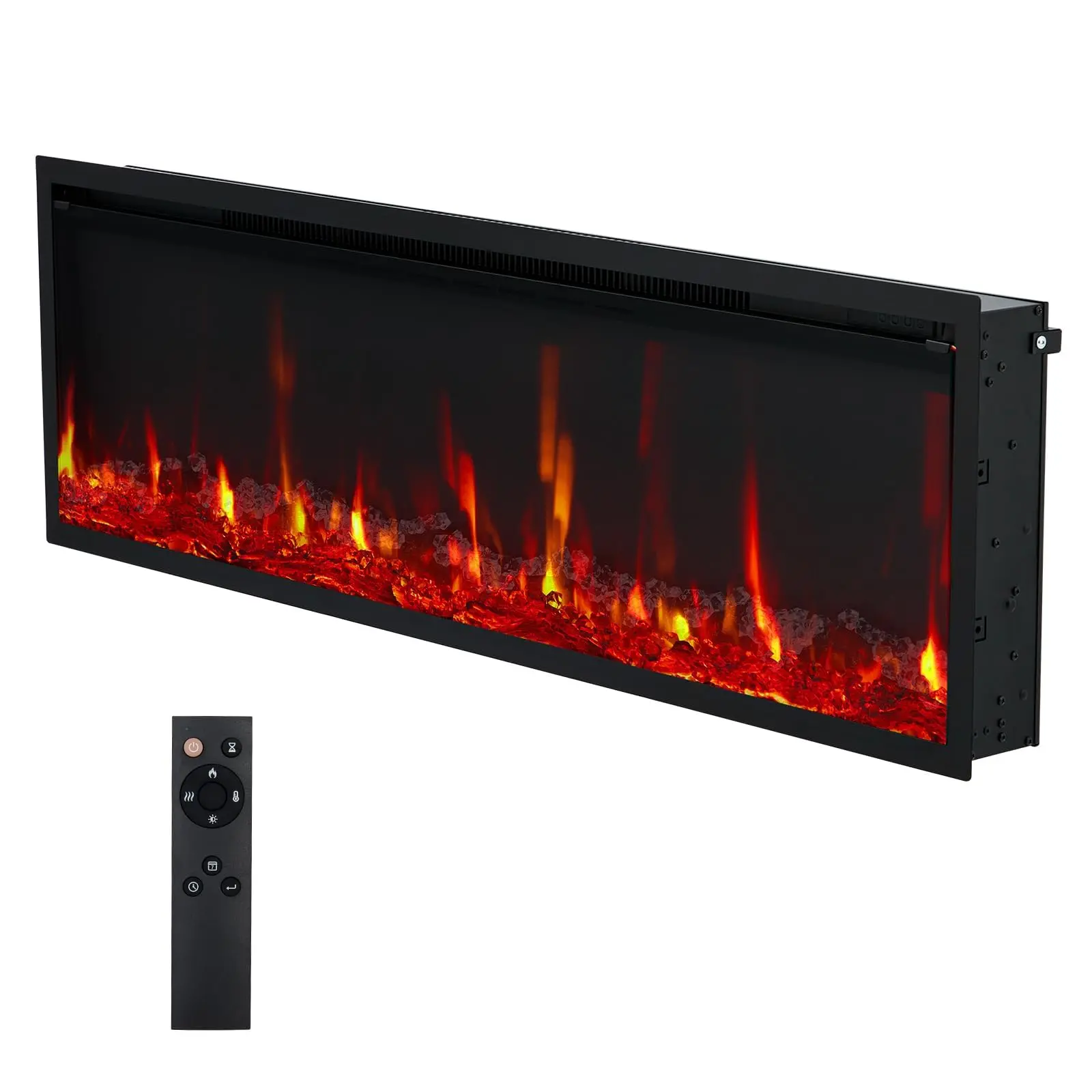 50" Ultra-Thin Silent Space-Saving Smart Electric Wall-Mounted & Insert Fireplace, Remote Control, LED Light, 12 Flame Colors, 0.5-9 Hours Adjustable Timer, Cool-to-Touch Design, Warms Up to 400 sq.ft Spaces