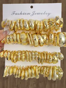 Vintage Punk C-Shaped Irregular Geometric Wave Earrings Set, 40 Pieces, Alloy Material, No Choking Hazard, Fashion Jewelry for Women, Hoop Set