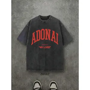 Mens Hebrew Scripture Adonai My Lord Washed T Shirt Jewish Faith Religious Graphic Tee Casual Crew Neck Vintage Style Outfit Ideas Summer Spring OOTD