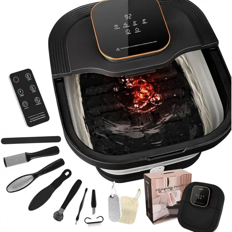 Collapsible Foot  Bath with Heat and Massage Roller, Bubble, Temperature Control, Remote Control, Foot Pedicure Kit, Pedicure Foot