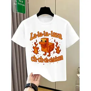 Boys Summer Fashion Cartoon Flame Chicken Printed Comfortable Short Sleeve T-Shirt, Funny Graphic Tees, Soft Versatile Top for Kids and Toddlers, Ideal Gift for Little Ones