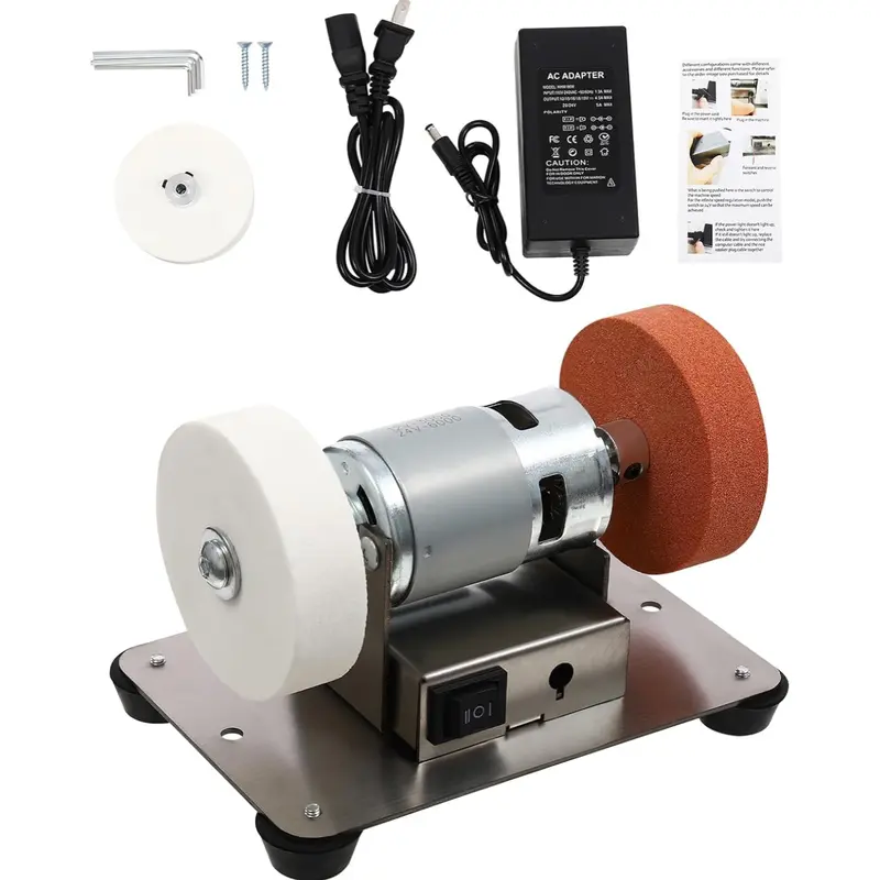 96W Power Mini Electric Bench Grinder - Steel Benchtop Sander with 2 Wheels, Benchtop Control, Flexible Speed Range, Forward/Reverse Switch, 6.3in Compact Fit for Metal Grinding & Polishing (6.3x3.9x3.9in)