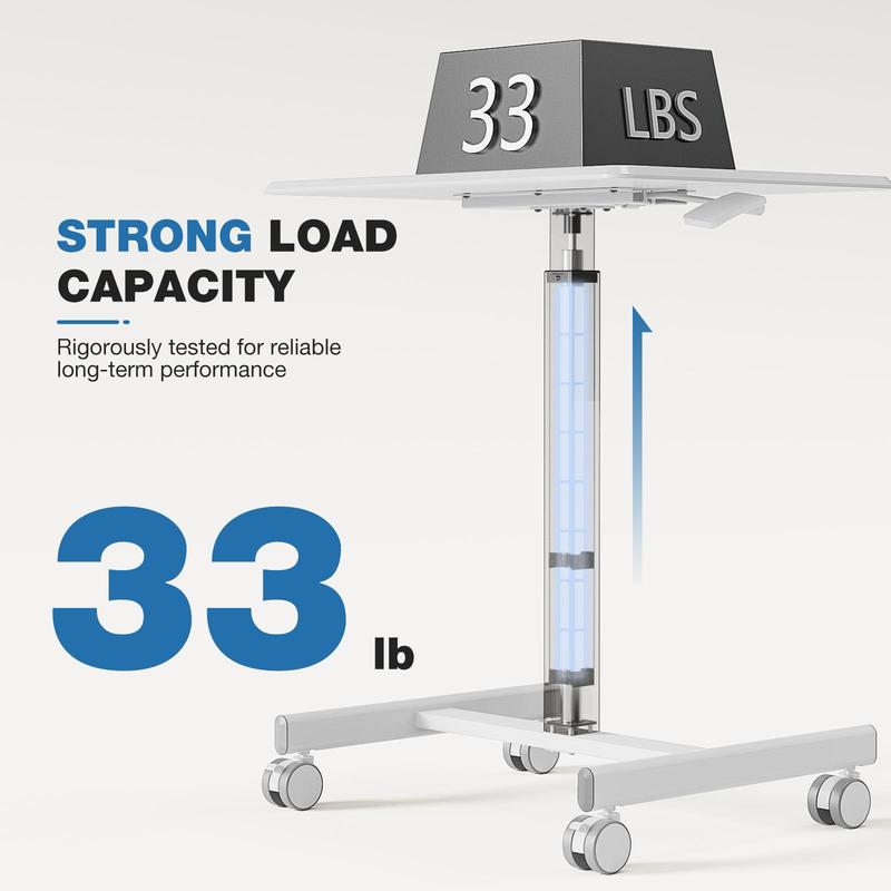 Overbed Bedside Table with Wheels, Adjustable Hospital & Home Use Bed Table, Rolling Laptop Table, Mobile Standing Desk
