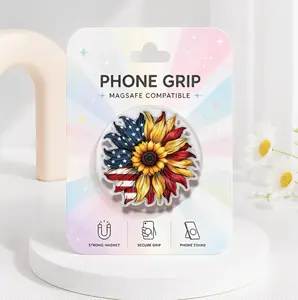 Patriotic Sunflower Phone Grip MagSafe, American Flag Sunflower Griptok, USA Pride Phone Stand, Cute Floral Flag Pop Socket, July 4th Sunflower Phone Holder