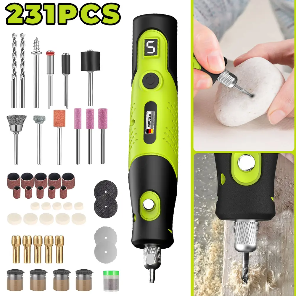 12V Cordless Rotary Tool Kit - 5-Speed Adjustable (18000 RPM) with 231 Pcs Accessories for Sanding, Polishing, Carving, Cutting, 3D Printed Parts Finishing & Household Repairs