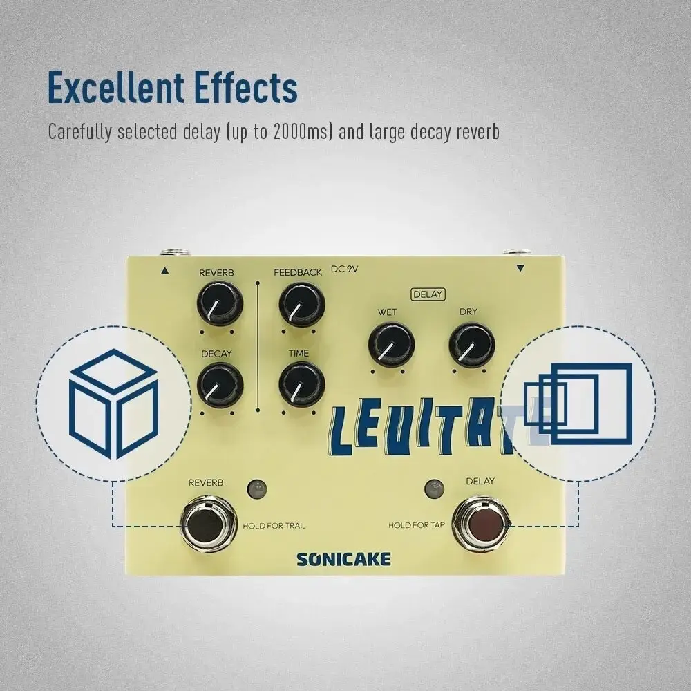 QDS-02 Levitate Digital Delay and Reverb 2 / 1 Effects Pedal w/Pwr Adapter