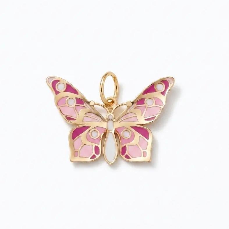 Butterfly Charm with Pink and White Enamel Design perfect for all occasions