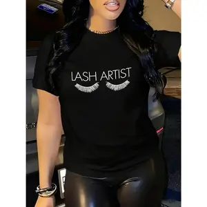 Women's "Lash Artist" Eyelash Graphic Tee Chic And Professional Short Sleeve Top For Salon Days Casual Outings And Beauty - Themed Fashion Statements