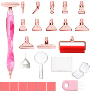 LEIYULY 25PCS Diamond Painting Pen, Diamond Painting Art Drill Bead Dot Pen Kit with 12 Threaded Metal Diamond Art Tips, 2 Storage Boxes,A 3X Magnifying Glass