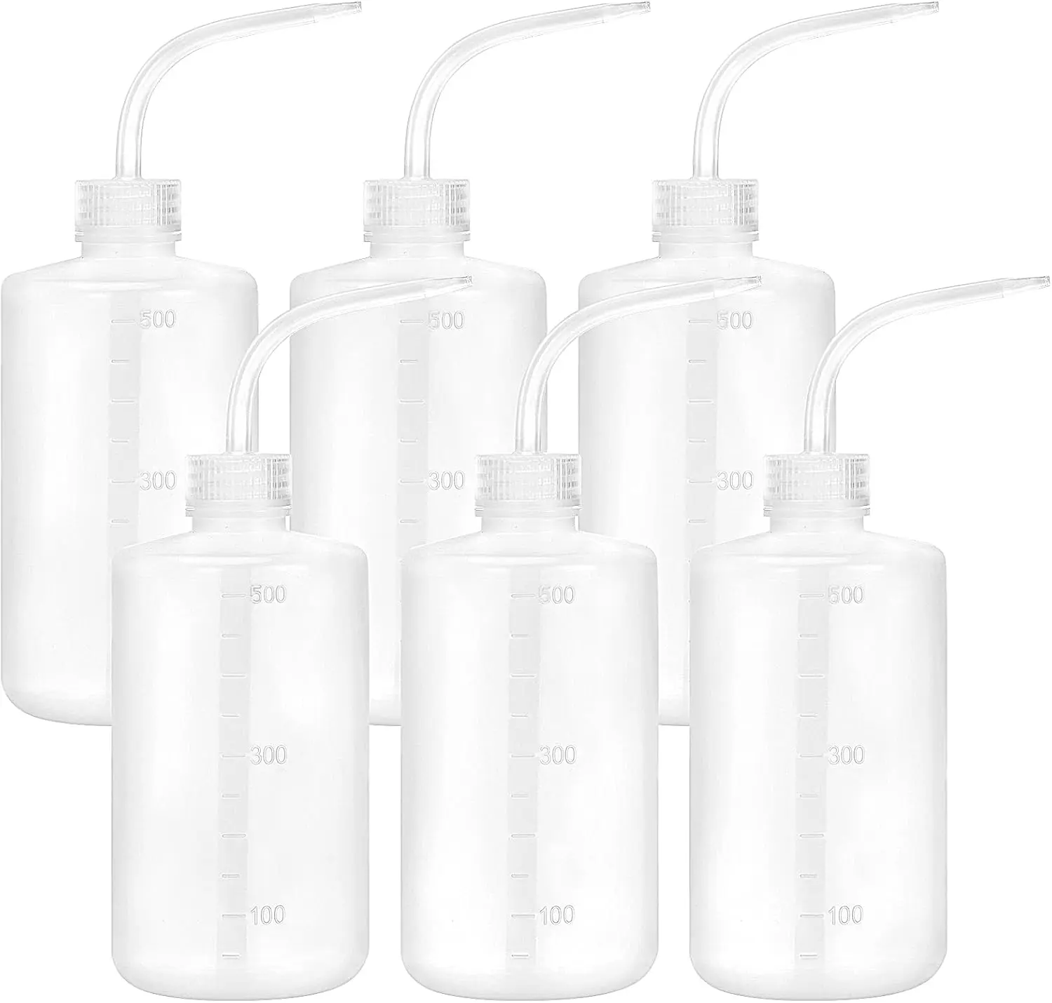 6-Pack 17oz (500ml) LDPE Plastic Safety Wash Bottles, Lightweight Round Lab Hand Squeeze Squirt Tools with Narrow Neck, Scale Labels, Packable Design, Bottle
