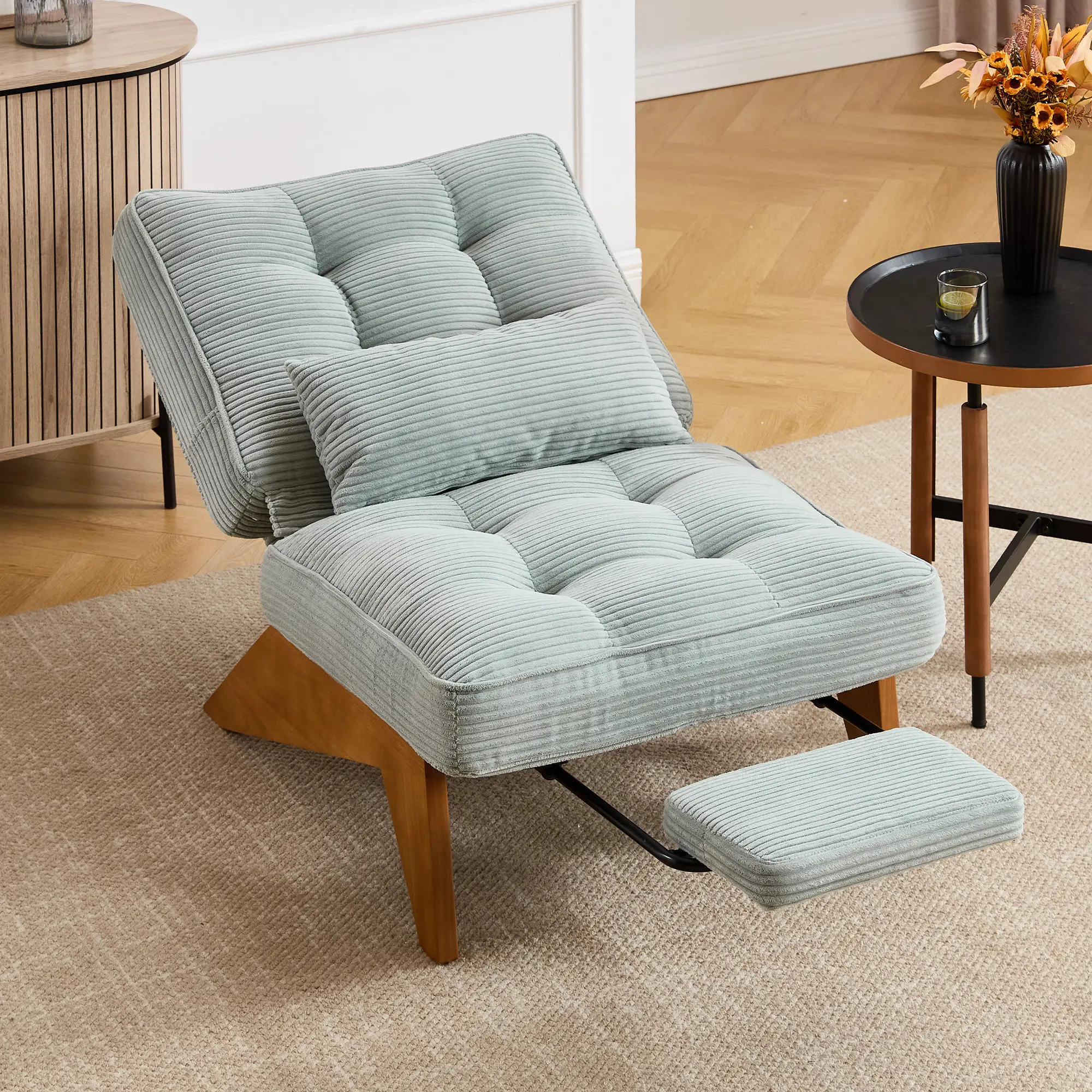 [LAST CHANCE] Modern Red Corduroy Upholstered Lounge Wingback Chair with Adjustable Backrest & Retractable Footrest for Comfortable Relaxation