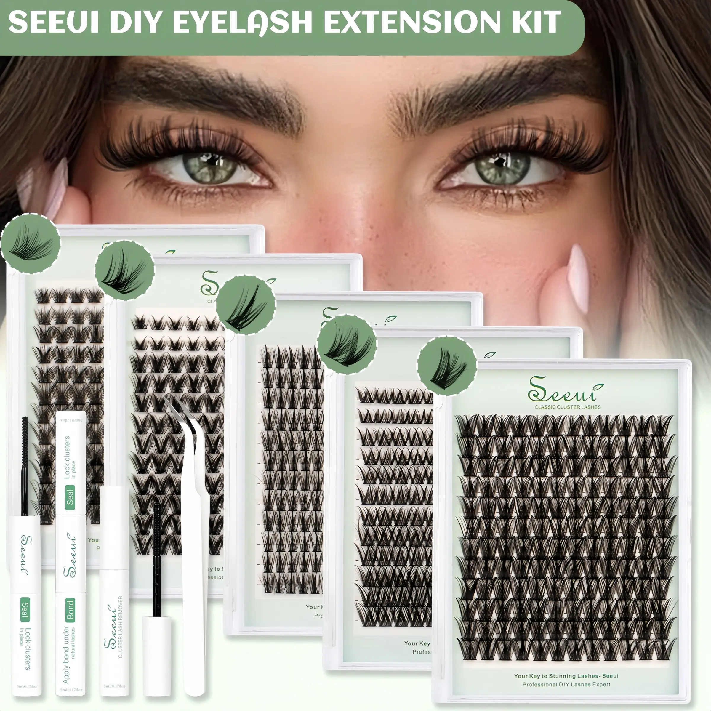 DIY Fairy Cluster Lash Set, Eyelash Extension, Mixed Styles and Lengths, Manga/Wispy/Fairy/Volume/Spike Lash Kit, Natural Look Charming Individual Lash Kit, Soft Comfort Bands, Includes Bond&Seal &Remove&Eyelash Tweezers, Makeup