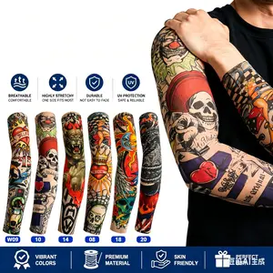 Tattoo Arm Sleeves 6 Pairs Cooling UV Protection Breathable Lightweight Stretch Fabric Realistic Fake Tattoo Design for Men Women Outdoor Cycling Running Fishing Sun Protection