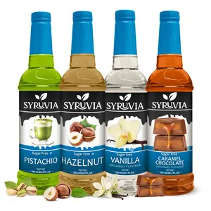 Syruvia Sugar Free Coffee Syrup Variety Pack –Pistachio, Hazelnut, Vanilla & Caramel Chocolate Flavors – Gluten-Free, Kosher, 25.4 fl oz Bottles – Indulgent Coffee, Dessert & More (4-Pack)