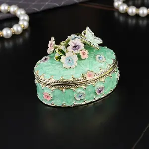 Luxurious Zinc Alloy Oval Jewelry Box, Rhinestone Enamel Butterfly Floral Design, Elevate Your Vanity, Perfect Gift for Bridesmaids & Gardening Lovers