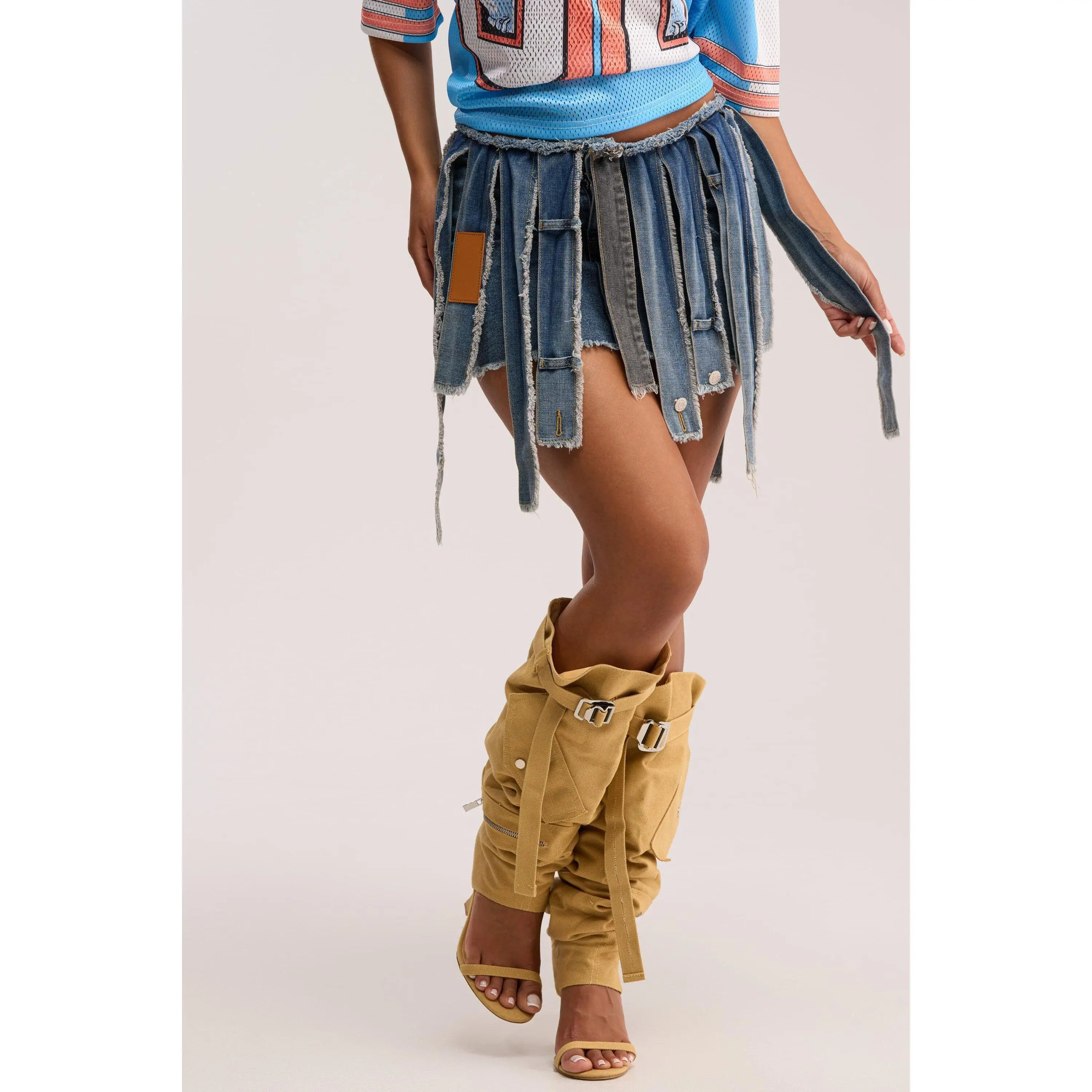 STRIPPED DENIM SKIRT