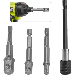 3  Socket Adapter Set & 1/4 Hex Extension Bar, 1/2 1/4 3/8  Driver Socket Adapter,  Adapter Square Socket Bit, 3/8  Extension Socket Driver Bits for Automotive Tools for Men