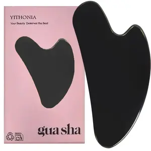 Stainless Steel Facial Gua Sha Tool, Face Massage Scraping Metal Scraper for Skin Care, Self-Care Gift, Face Contouring Device-Black, Single Item Pack