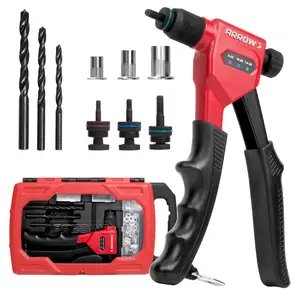 Arrow Rivet Nut Tool, 8" Rivet Nut Gun Kit Designed for Tight Space, Rivet Nut Setter with 3 Packs Mandrels (8-32, 10-24, 1/4-20), 75 Pcs Rivnuts and 3 Pcs Drills, Sturdy Case Packed