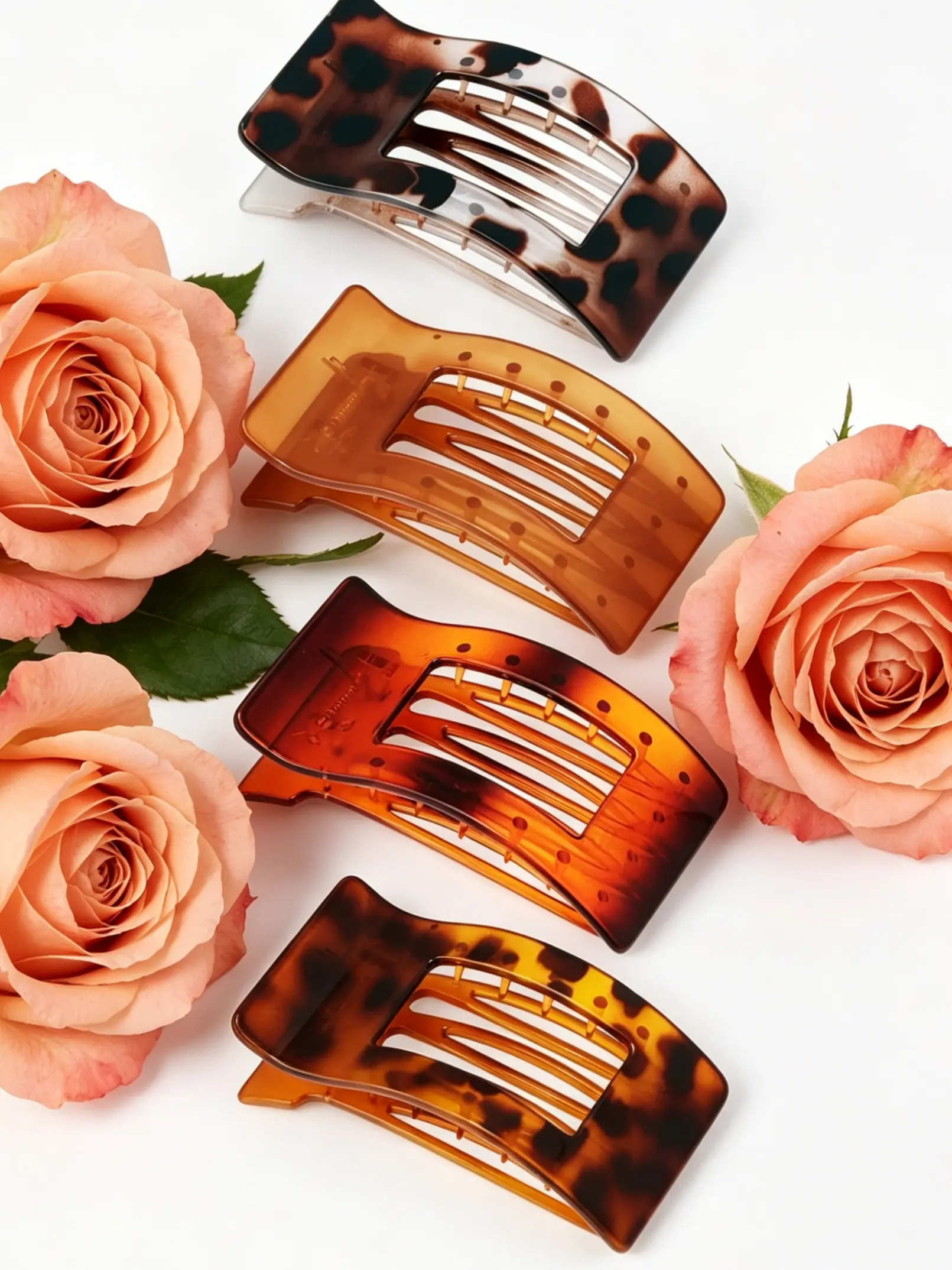 4PCS Tortoiseshell Flat Claw Clips, Large Hair Claws for Women