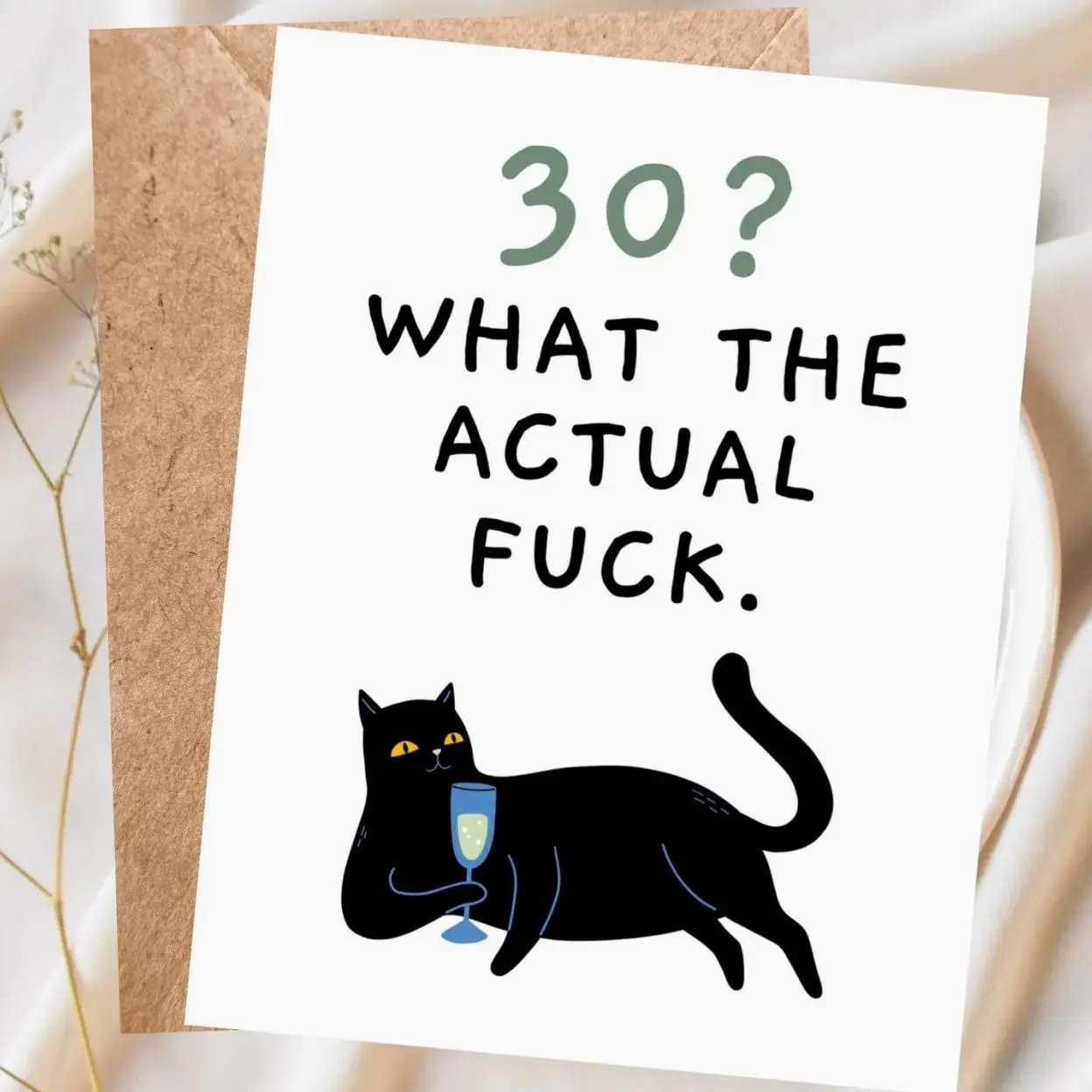 30th Milestone Birthday Card for Men - Funny Snarky Greeting Card with Humorous Text, Rude Joke Pun, Kraft Envelope (Office Stationery)