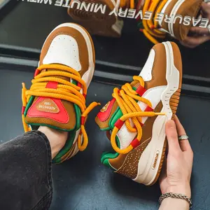 UYCEKK Stylish Hamburger And Fries-Themed Shoes, Featuring Thick Soles Suitable for All Seasons, Combining Retro Aesthetics with a Versatile Design That Adds Height for Men