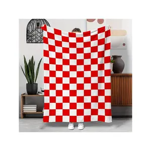 1pc Red White Black Checkered Flannel Blanket - Soft Warm All-Season Plaid Throw, Bedspread, Sofa & Camping Blanket - Easy Care Fabric-30*40in