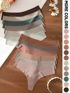 12-pack multi-color elastic silky fabric women's underwear, sexy, seamless, simple, comfortable, solid color women's briefs, Seamless Knicker