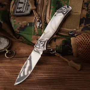 Portable Kitchen Knife – Stainless Steel Cooking Knife with Pearl Shell Style Handle, Compact for Home & Outdoor Use survival equipment outdoorfun