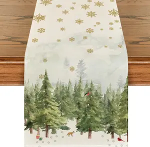 Mode Xmas Trees Snowflakes Gifts Christmas Table Runner, Seasonal Kitchen Dining Table Decoration for Outdoor Home Party 13x72 Inch