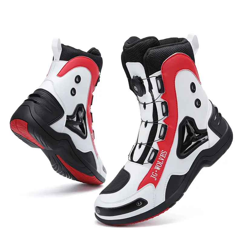 Men's Motorcycle Riding Boots - PU Upper Sports Footwear with Rubber Sole, Reinforced Toe, Reinforced Heel, Adjustable Buckle Closure, Slip-Resistant Protection, All-Day Road-Use Comfort, Rubber（Tpe, Tpr, Etc.）