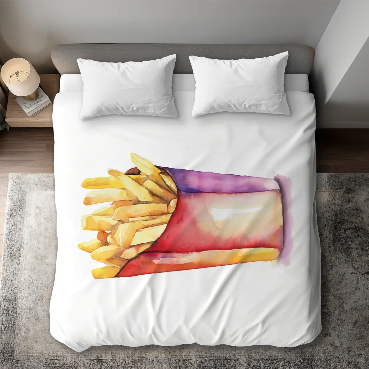 360 Stand King Size French Fry Print Duvet Cover Set - Microfiber Face, Machine Washable, Whimsical Look, Red Kitchen Theme Bedding Linen, Microfiber Duvet Covers, Motif Duvet Covers