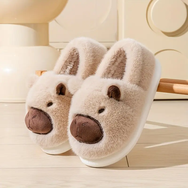 Cotton Slippers for Women Autumn Winter Thick Soled Outdoor Warm Indoor Home Use with Toe Caps Soft Fuzzy Design Brown Flipflop Shoe for Girl Parent Kitchen Footwear Slide