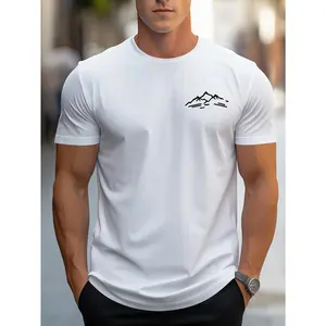 Men'S Fashion Easy Mountain Pattern Print Crew Neck Short Sleeve T-Shirt |     Comfortable and Versatile, Suitable for All Seasons, Ideal for Casual Outings