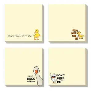Funny Duck Pattern Sticky Note (4 Counts), Cute Cartoon Sticky Note, Adhesive Sticky Note for School Office Home Supplies Students Teachers Gift