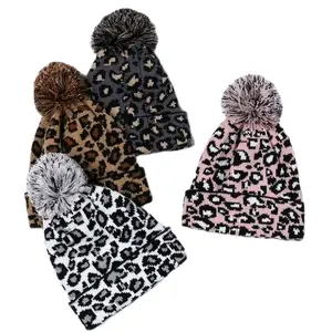 Leopard Print Pom Pom Beanie - Warm and Stylish Winter Hat