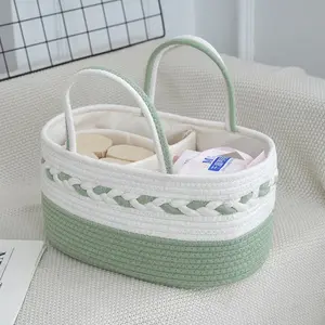 Handwoven Diaper Basket, Large Capacity Mommy Bag, Baby Diaper Storage Bag, Foldable Car Diaper Bag, Organizer for Moms & Babies, Travel Diaper Tote