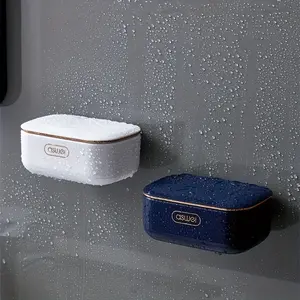 Leak-Proof Wall-Mounted Soap Dish with Lid, Durable Plastic Bathroom Accessory, Long Rectangle Soap Holder, Water Droplet Tray