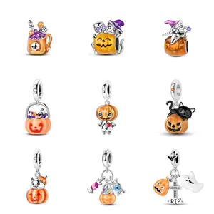 MULA S925 silver plated Halloween jewelry collection, including spooky pumpkins, witch cats, ghosts, cute monsters, perfect holiday jewelry gifts for women and girls, compatible with Pandora bracelets
